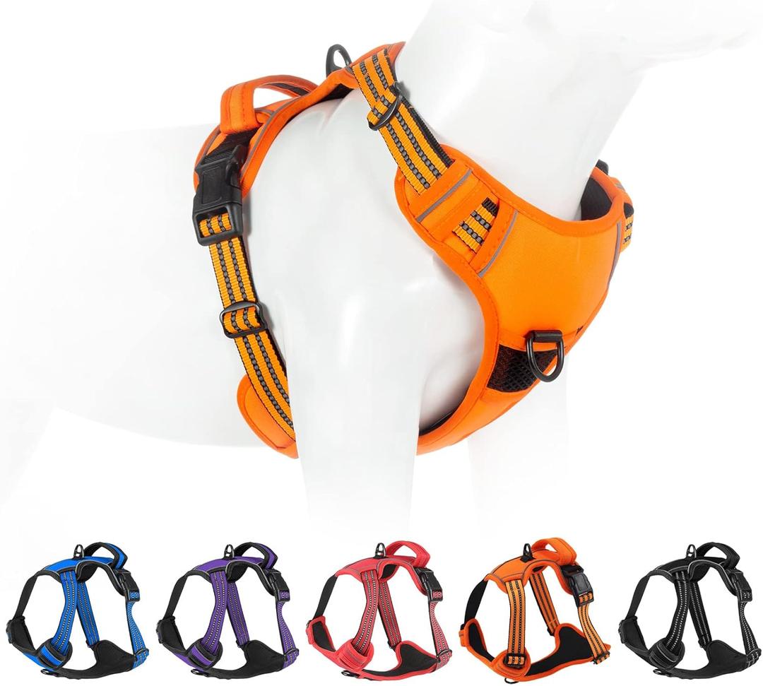 No Pull Dog Harness for Medium Large Dogs Adjustable Reflective Pet Vest with Front Clip Padded Harness for Dogs Easy Control Handle Best for Outdoor Training and Walking Orange, M
