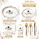 Pajean 350 Pcs 2026 Graduation Party Decorations Wildflower Graduation Oval Plates and Napkins Flowers Heavy Duty 12 inch Disposable Tableware Set for 50 Guests Class of 2026 Grad Party Supplies
