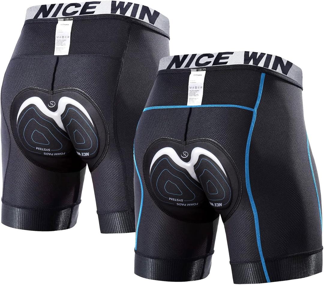 NICEWIN Mens 4D Padded Bike Shorts Anti-slip Leg Cycling Underwear Wide WaistBand Biking Bicycle Motorcycle Underpants (Medium, Black+blue)