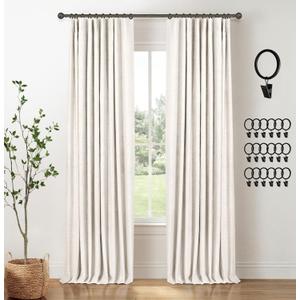 INOVADAY 100% Blackout Curtains for Bedroom, Black Out Curtains 96 Inch Long, Clip Rings Linen Blackout Drapes, Thermal Insulated Room Darkening for Living Room, 2 Panels - Beige,W50xL96