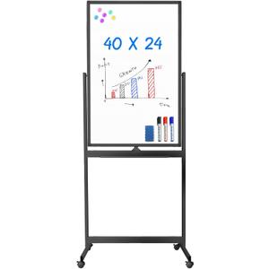 maxtek Magnetic Mobile White Board, 40 x 24 Double Sided Dry Erase Board Rolling Whiteboard, Aluminum Frame Standing Whiteboard on Wheels for Home Office Classroom (40 x 24 Black)