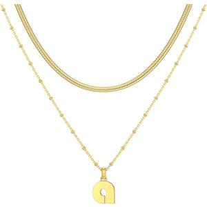Kaiya Dainty layered initial necklaces for women Initial Letter Necklace A-Z Letter Necklace, Chunky Monogram Stainless Steel Necklace Pendent
