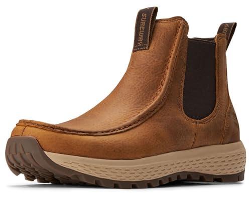 SUREWAY Men's Chelsea Boots,Fashion and Comfort Driving Shoes,Leather Moc Toe Outdoor Work Boots,Slip-Resistant Outsole,EH-Rated,All-Weather Rugged Slip-On Work/Casual/Dress Boots Shoes for Men 12
