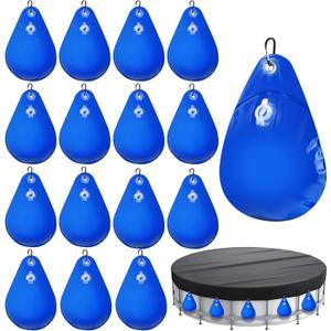 16Pcs Pool Cover Weights with Hooks, Swimming Pool Cover Hanging Bag Heavy Duty PVC Pool Water Bags, Antifreezing Winter Pool Cover Weights for Above Ground Swimming Pool Closing Kit