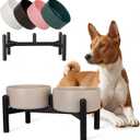 Raised Ceramic Dog Bowl Set - Elevated Double Dishes with Stainless Steel Stand - Food and Water Bowls for Small to Medium Dogs - Each Holds 3.5 Cups (29.57 fl oz) - Grey