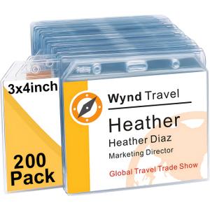 Fushing 3x4 Clear PVC No Zipper Horizontal Name Tag Holders - ID Card Holders for 3 x 4 Inch Name Badge Inserts (200)