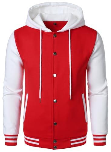Hood Crew Hooded Varsity Bomber Jacket Cotton Blend Letterman Hoodie Baseball Jackets for Men Red L