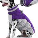 AOFITEE Dog Coat, Warm Dog Jackets for Large Dogs, Reflective Turtleneck Dogs Winter Coat with Harness Built in, Waterproof Windproof Pet Snow Jacket Fleece Vest for Cold Weather, Purple XXL