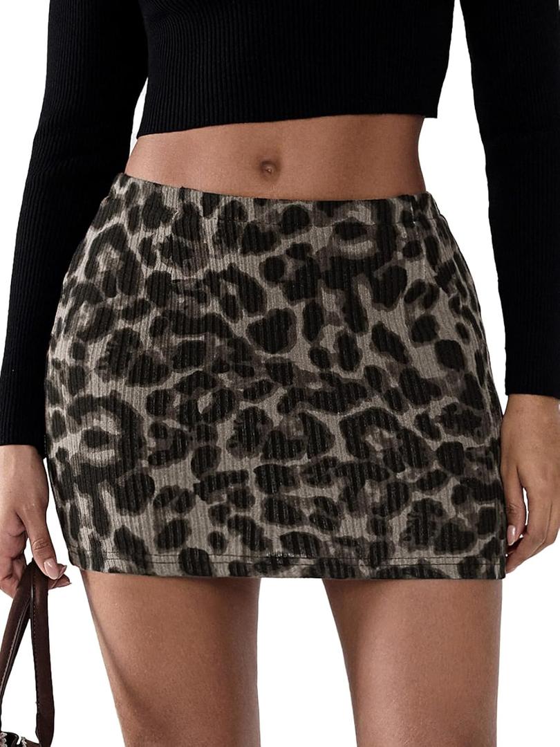 EXLURA Women's Leopard Print Mini Skirt High Waist Sexy Cheetah Skirts Trendy Pencil Bodycon Short Skirts Concert Outfit 2025 (XL)