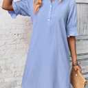 FENSACE Womens Casual Shirt Dress Ruffle Sleeve Button Down Shift Summer Dresses with Pockets (Blue, M)