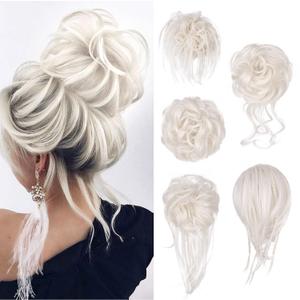 5 PCS Messy Bun Hair Piece for Women Scrunchies Ponytail Extension with Elastic Rubber Band Hair Pieces for Updos Fake Hair Buns Hair Piece Accessories Set for Women (White Blonde)