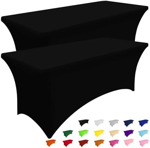 Smiry 1 Pack Spandex Table Cloth 6FT, Elastic Fitted Stretch Tablecloths for Rectangle Tables, Washable Table Cover for Outdoor, Wedding, Banquet & Parties (Black, 72Lx30Wx30H Inch)
