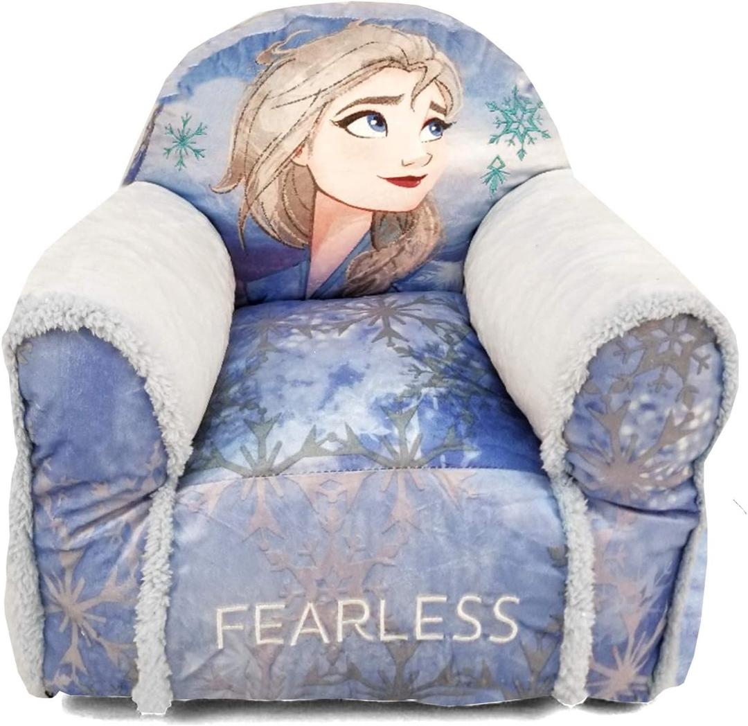 Idea Nuova Frozen Elsa Figural Disney Bean Bag Chair with Sherpa Trim,Polyester, Purple Snowflake, Ages 3+, Small