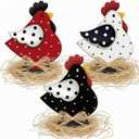 AceOrbit 3 Pcs Wooden Chicken Sign Rooster Decor Farmhouse Decoration Chickens Centerpieces with Raffia Birthday Party Decor Hen for Home Table Desk Door Shelf Chicken Party Gift