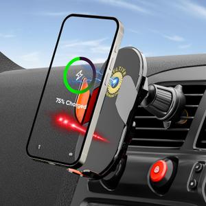 2025 Wireless Car Phone Holder Charger for MagSafe Smartphones, Vent Mount, with Automatic Clamping, Built-in Battery and Sensors, iPhone and Android, Fast Charging Cell Phone Holder