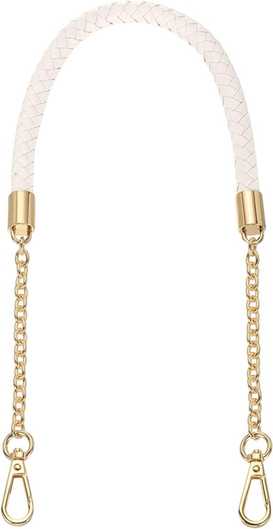 uxcell PU Leather Chain Purse Strap, 24.4 Inch Braided Purse Handle Replacement for Handbags Underarm Bag Tote (Cream, Light Gold Buckle)