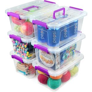 AREYZIN Plastic Storage Bins with Lids 6 Pack,7 Quart Stackable Storage Containers with Buckle Latches, Heavy Duty Clear Organizer Bins for Home Office Supplies, Craft & Toy Storage, BPA-Free,Purple