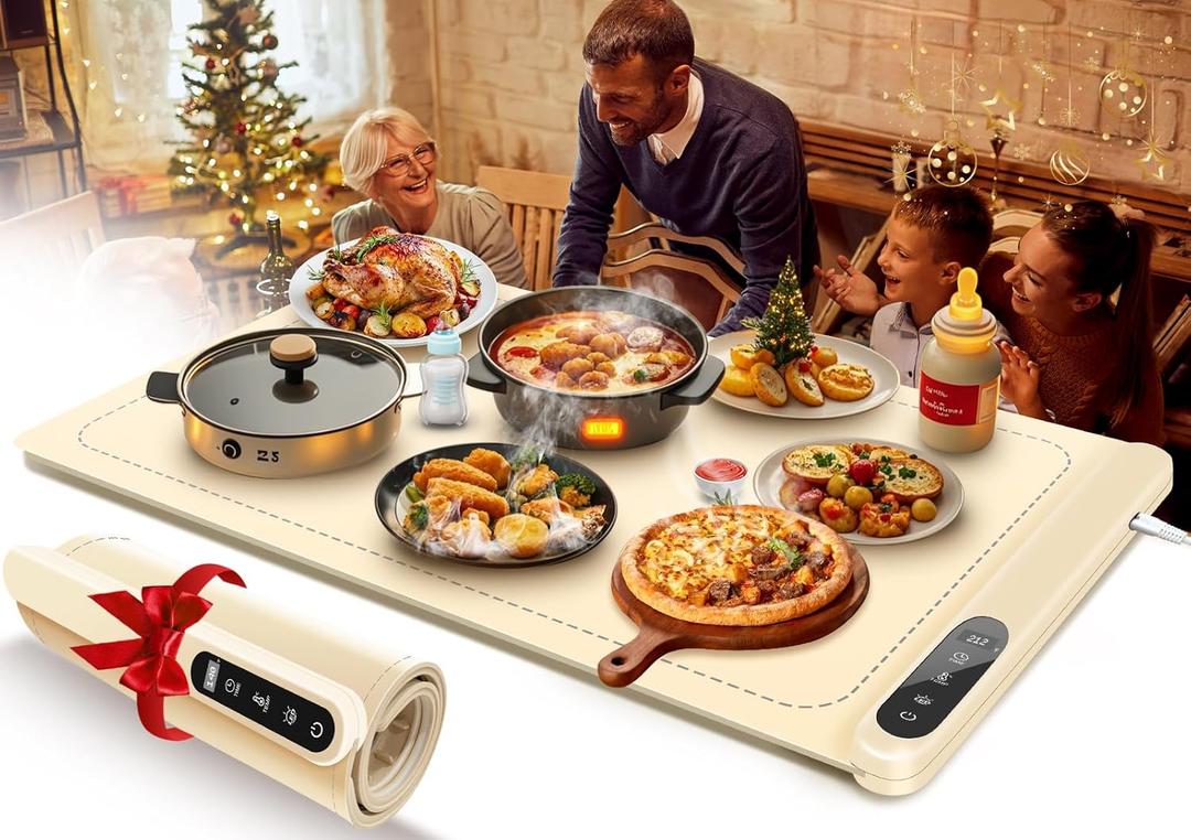 Upgraded Food Warming Mat with Light,Warming Mat for Food,Electric Warming Tray Roll Up,Light Indication Warming Mat for Food with 6 Temp Settings&6H Timer,Auto Shut-Off Food Warming Mat for Parties