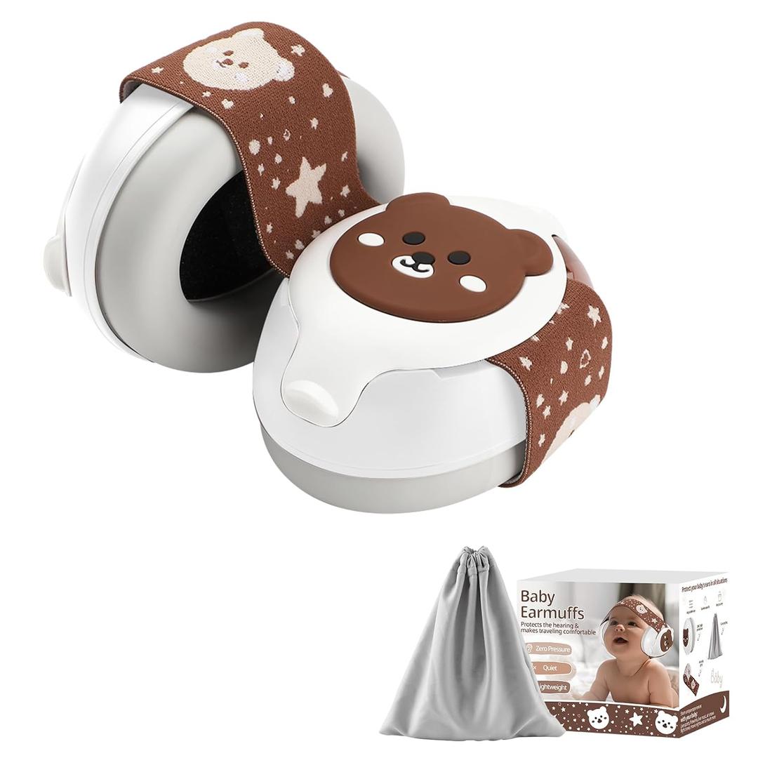 Baby Ear Muffs,25dB Infant Noise Cancelling Headphones for Babies 0-36 Months with Adjustable Headband Infant Ear Protection,Ideal Baby Travel Essentials for Outdoor,Sleep,Airplane & Music Festivals (Brown)
