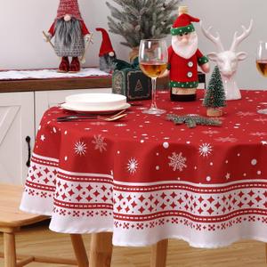 ROYGROW Round Christmas Tablecloth 60 Inch, Christmas Decorations Red Snowflake Xmas Table Cloth Washable Decorative Holiday Table Covers for Kitchen Picnic Party Indoor Outdoor