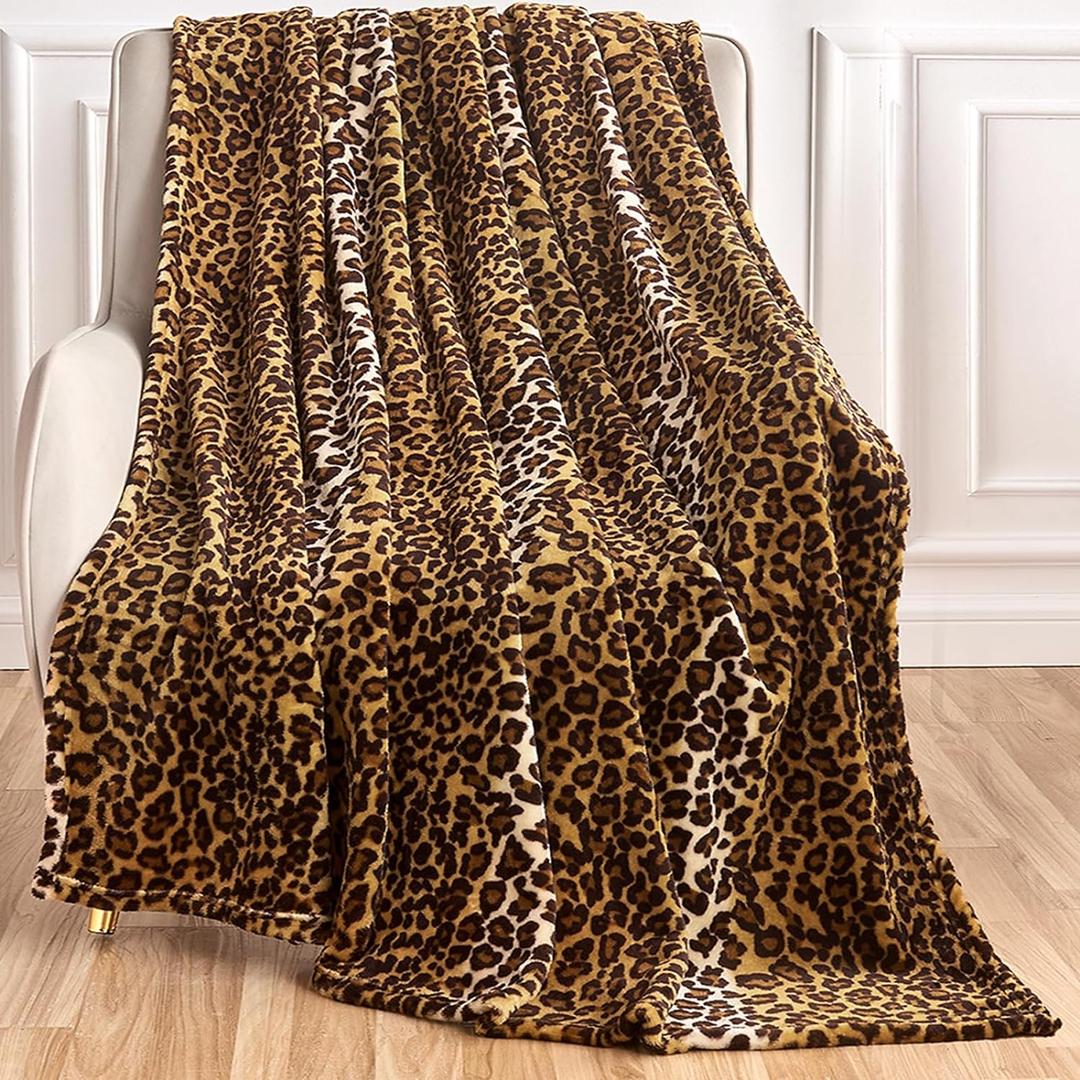 Leopard Print Blanket Fleece Throw for Bed Sofa Travel and Camping, Super Soft Cozy Fluffy Plush Cheetah Print Blanket for All Seasons 50"x60" (Dark Brown)