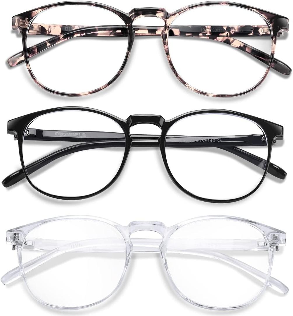3-Pack Blue Light Blocking Glasses for Women/Men Blue Light Glasses for Teens, Computer Glasses Gaming Glasses Anti Eye Strain Non-Prescription (Black+transparent+leopard Print)