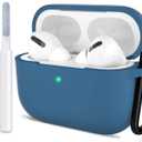 ATUAT for AirPods Pro 1st/2nd Generation Case Cover, Protective Silicone Skin Accessories with Keychain for Women Men for Apple AirPods Pro 2019/2022 Charging Case,Front LED Visible-Sea Blue