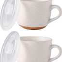 AmorArc Ceramic Soup Mugs with Lid, 24 oz Large Soup Cups with Hanlde for Coffee, Cereal, Salad, Noodles, Tea, Soup Bowls Cups, Microwave&Dishwasher Safe, Set of 2 (Alloy Orange, 24oz - Set of 2)