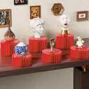 HeiMma 4 Pack Buffet Risers, Foldable Accordion Food Display Risers with Acrylic Disc, Dessert Table Display Set, Cardboard Paper Cupcake Cake Stand for Party Cylinder Stands for Parties Drink Collectibles Jewelry Figures, Multi-height, Red