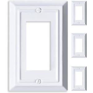 Metal Electrical Outlet Covers, Light Switch Cover Wall Plates, Mid Size Thicker Decorative Switch Plates,Receptacle Wall Plate of Modern Styles (Pure White, 1 Gang Decorator 4 Pack)