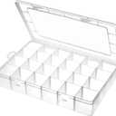 Gbivbe Large 24 Grids Plastic Organizer Box Adjustable Dividers,Clear Storage Box for Jewelry, Art DIY Crafts, Washi Tapes, Beads and Small Parts