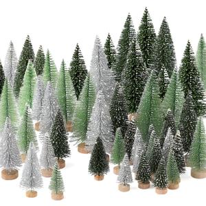 30Pcs Christmas Decorations Mini Christmas Trees, Artificial Christmas Tree Bottle Brush Trees with Wooden Base for Christmas Decor Christmas Party Home Table Craft (Silver,green)