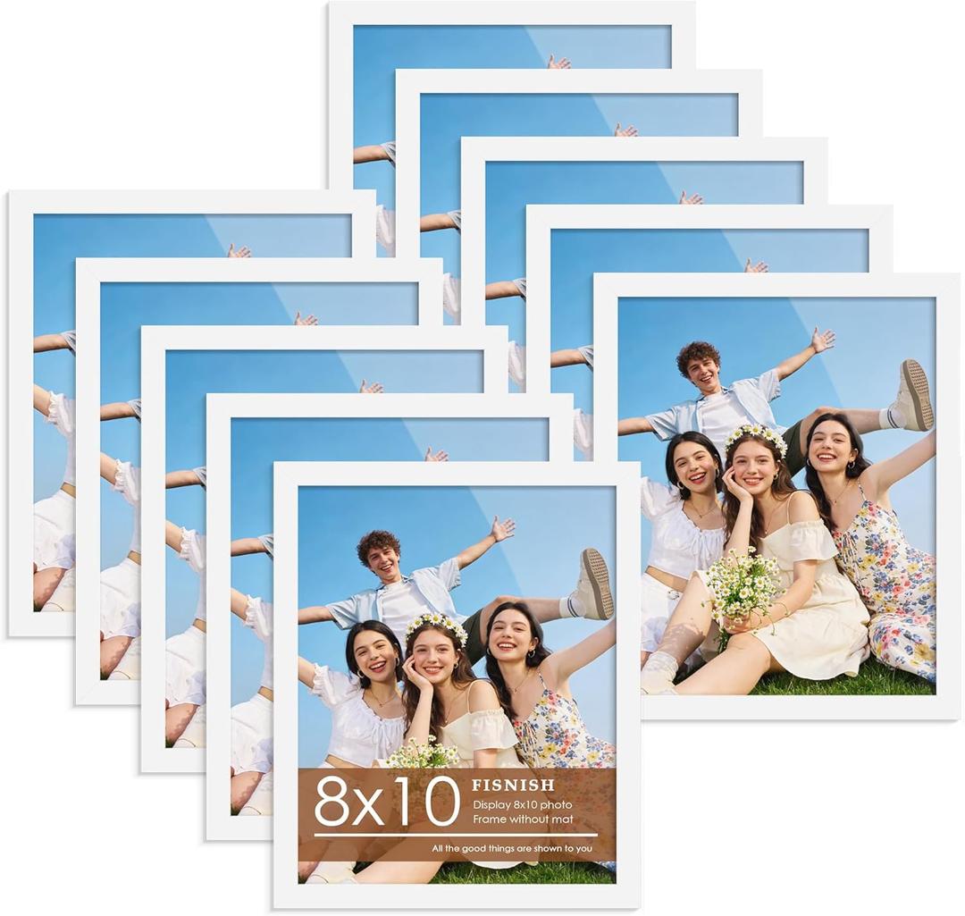 8x10 Picture Frame Set of 10, White Frames 8x10 for Tabletop Display, Horizontal or Vertical Wall Mounting