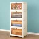 4 Tier Stackable Plastic Storage Bins with Lid and Wheels - 23 QT Closet Organizers and Storage, Foldable Storage Containers, Organization and Storage Boxes for Craft, Home, Pantry, Dorm,Yellow