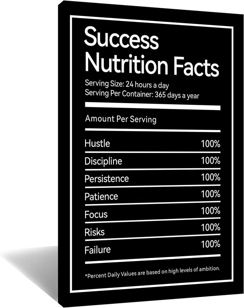 Success Nutrition Facts Motivational Wall Art Home Decor Inspirational Entrepreneur Quotes Canvas Posters Inspiring Positive Sign Prints Artwork for Living Room Office Ready to Hang [24" Wx36 H]