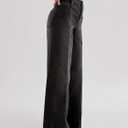 Women Wide Leg Baggy Jeans Mid-High Waisted Straight Stretchy Denim Pants Seamed Long Trousers (Black, M)