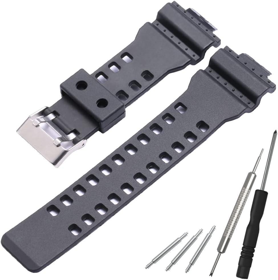 WRISTARMOR Resin Replacement Watch Band for Casio G-Shock GD120/GA-100/GA-110/GA-700 Mens Strap (A-Matte black)