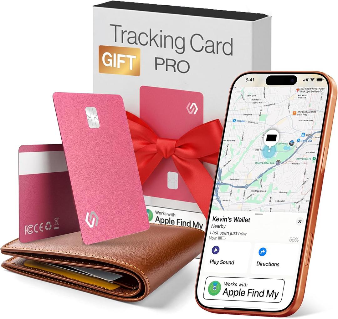 SPOTMINDERS Apple MFi Certified Credit Card Wallet Tracker PRO Pink (iOS Only) Gifts for Women Works with Apple Find My Rechargeable Tracking Card for Her IP68 0.07" Slim Item Finder for Luggage Purse