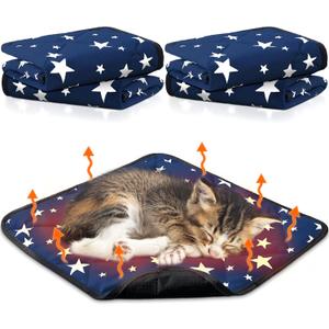 Namalu 4 Pack Self Warming Cat Bed Self Heating Cat Mat Star Pattern Soft Dog Crate Pad Thermal Pet Mat Anti Slip Kennel Dog Washable Warming Bed for Outdoor Indoor (12 x 12 Inch, Blue)