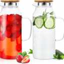 2 Pcs Glass Pitcher with Lid Water Carafe with Handle Heat Resistant Glass Pitcher High Borosilicate for Fridge Beverage Carafe for Iced Tea Juice and Milk(Stainless Steel, Bamboo,68 oz)