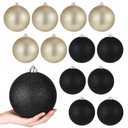 Poen 12 Pcs 6 Inch St. Patrick's Day Tree Ornament St. Patrick's Day Hanging Ball Ornament Glitter Large Ball Tree Decorations with Hanging Loop for Party Decor (Black,Gold)