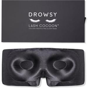 DROWSY Eyelash Protecting Silk Sleep Mask for Natural Lashes & Extensions. Deep Eye Cups, Zero Pressure, Total Blackout, Full Wraparound (Moonlight Shadow)