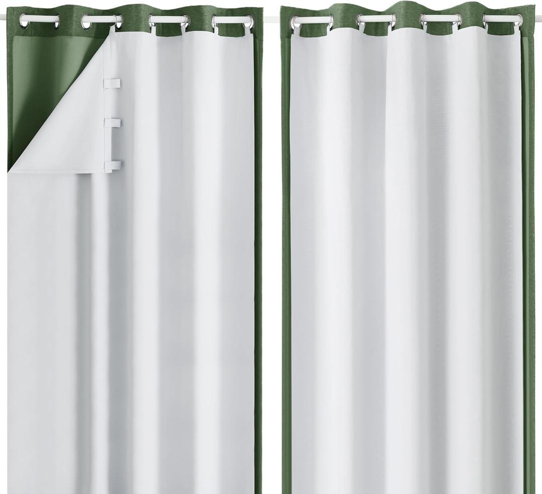 Aiyufeng 2 Panels 100% Blackout Curtain Liners for 63 Inch Curtains, Each 50" Wx58 L, 2 Liners Per Set With 18 Pieces Rings, Greyish White for Small Window