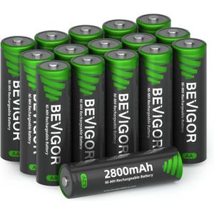 BEVIGOR AA Rechargeable Batteries 16 Pack, 2800 mAh High Capacity and Low Self Discharge, 1.2V Ni-MH Double AA Rechargeable Batteries