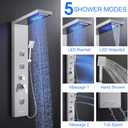 5 in 1 Shower Panel Tower System with LED Lights, Rainfall and Waterfall Shower Head, 3 Pcs Adjustable Body Jets, Handheld Shower, Tub Spout (Brushed Nickel)