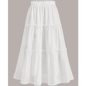 IN Chenthy Women Midi Boho Elastic High Waist Ruffle A Line High Low Hem Tiered Maxi Long Skirt with Pockets XL