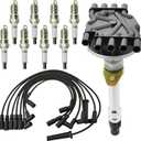 12570425 Ignition Distributor with Platinum Spark Plugs & Wires Set Compatible with GMC Yukon Savana Cadillac Escalade Chevrolet C1500 Tahoe/Isuzu NPR V8 5.7L 5.0 Replace# GM01 93441558 DST1829