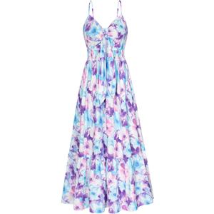 GRACE KARIN Womens Summer Floral Maxi Dresses 2026 Long Flowy Boho Dress Beach Vacation Sundresses Casual Clothes with Pocket (Blue, L)