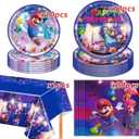 latest Mario Party Tableware, 20 Plates and 20 Napkins and Tablecloth71 '' x 42 ''Super Bros Birthday Party Decorate Supplies