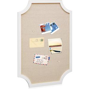 Wonderjune Vintage Framed PinBoard Linen Display Bulletin Board Large Cork Fabric Picture Photo Memo Pinboard Fancy Ornate Decorative Vision Board for Wall(Scalloped,24'' X 36",Bright White)